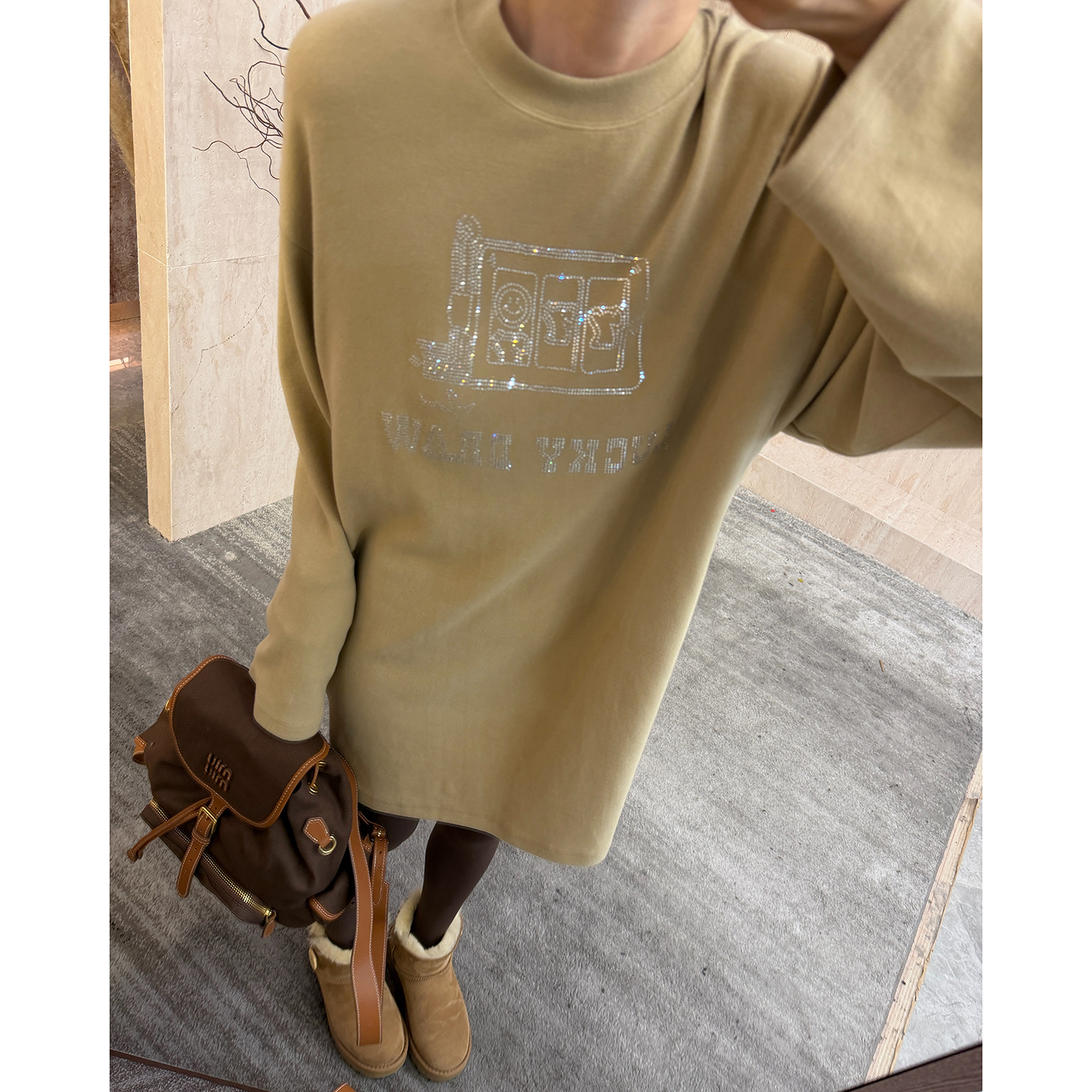 260G纯棉字母烫钻长袖T恤裙子