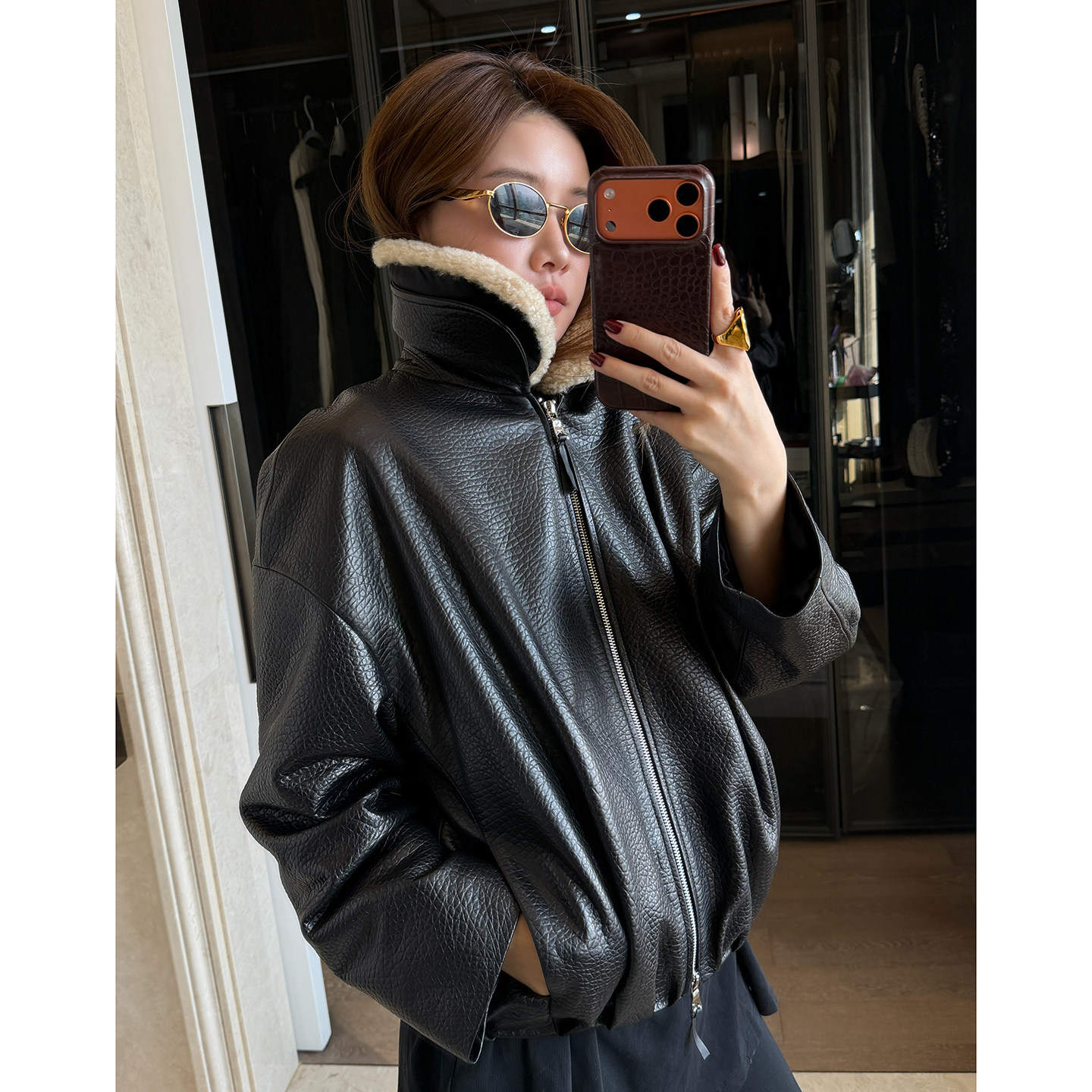 CHU楚妞[泡纹]进口泡泡羊皮皮毛一体羽绒服2025冬季新款女外套
