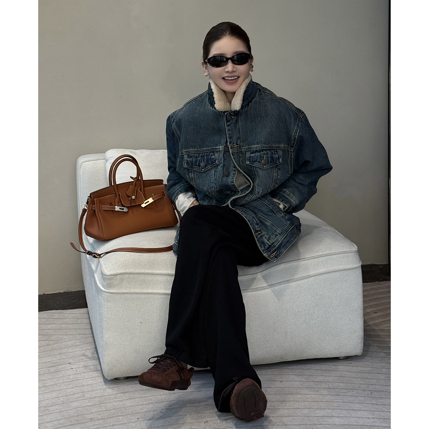 CHU楚妞[丹绒]做旧单宁色牛仔加绒短外套2025冬季新款女复古夹克,女装/女士精品,短外套,淘宝优惠券,粉丝福利购,淘宝优惠卷