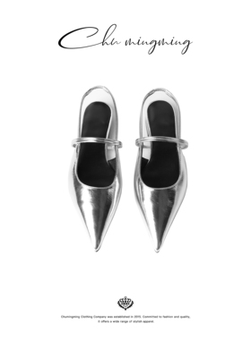 CHU楚妞法式真皮小牛皮尖头春季新款女式一字扣玛丽珍平底鞋