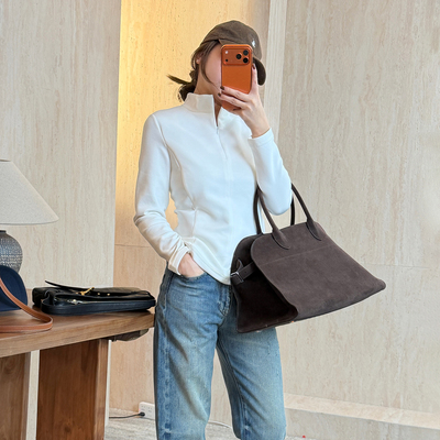 涤棉弹力拉链白鹅绒T恤打底上衣