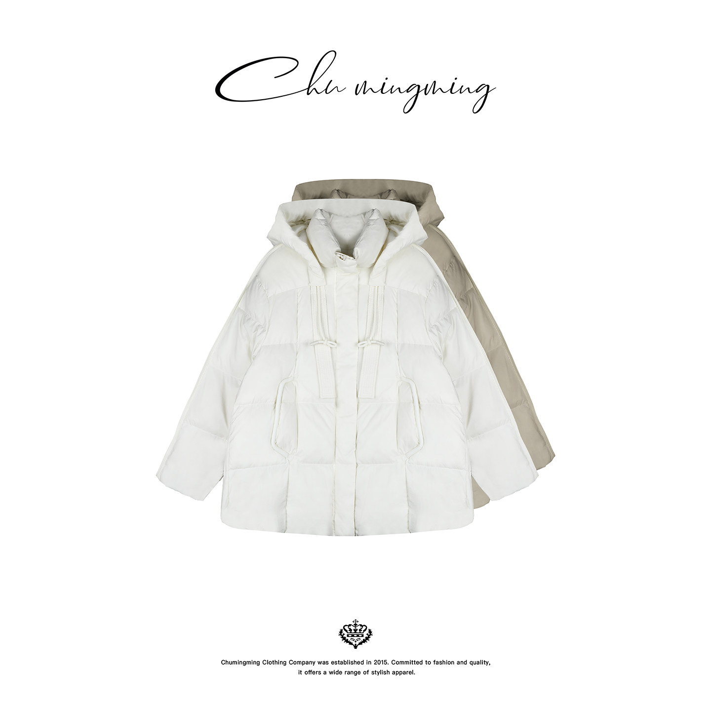 CHU楚妞90白鹅绒连帽抽绳短款羽绒服2025冬季新款女保暖百搭外套
