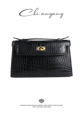 CHU楚妞鳄鱼皮斜跨休闲包中号手提凯莉包SP25185