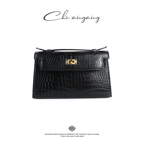 CHU楚妞鳄鱼皮斜跨休闲包中号手提凯莉包SP25185