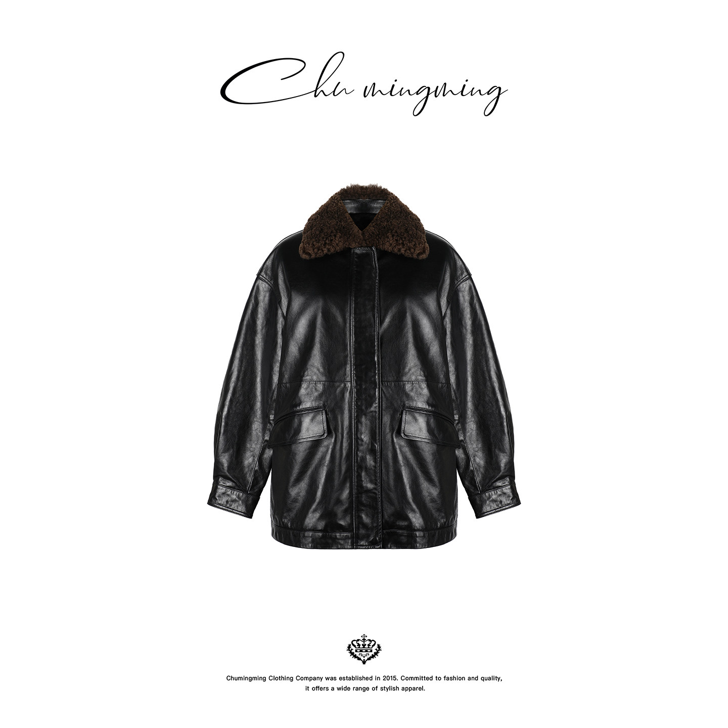 鹅绒油蜡绵羊皮毛领皮羽绒服外套