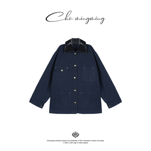短外套夹克NICK2504 纯棉牛仔拼皮P家帆布工装 CHU楚妞 苍烬