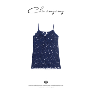 新款 蕾丝花边镂空吊带连衣裙春夏季 女叠穿裙子 蓝秘 CHU楚妞