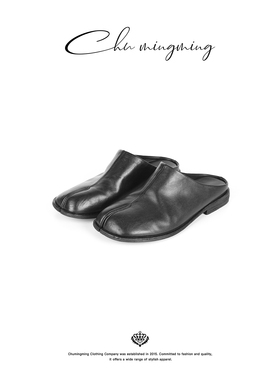 CHU楚妞定制水洗马皮半拖春季新款女复古风一脚蹬分趾拖鞋