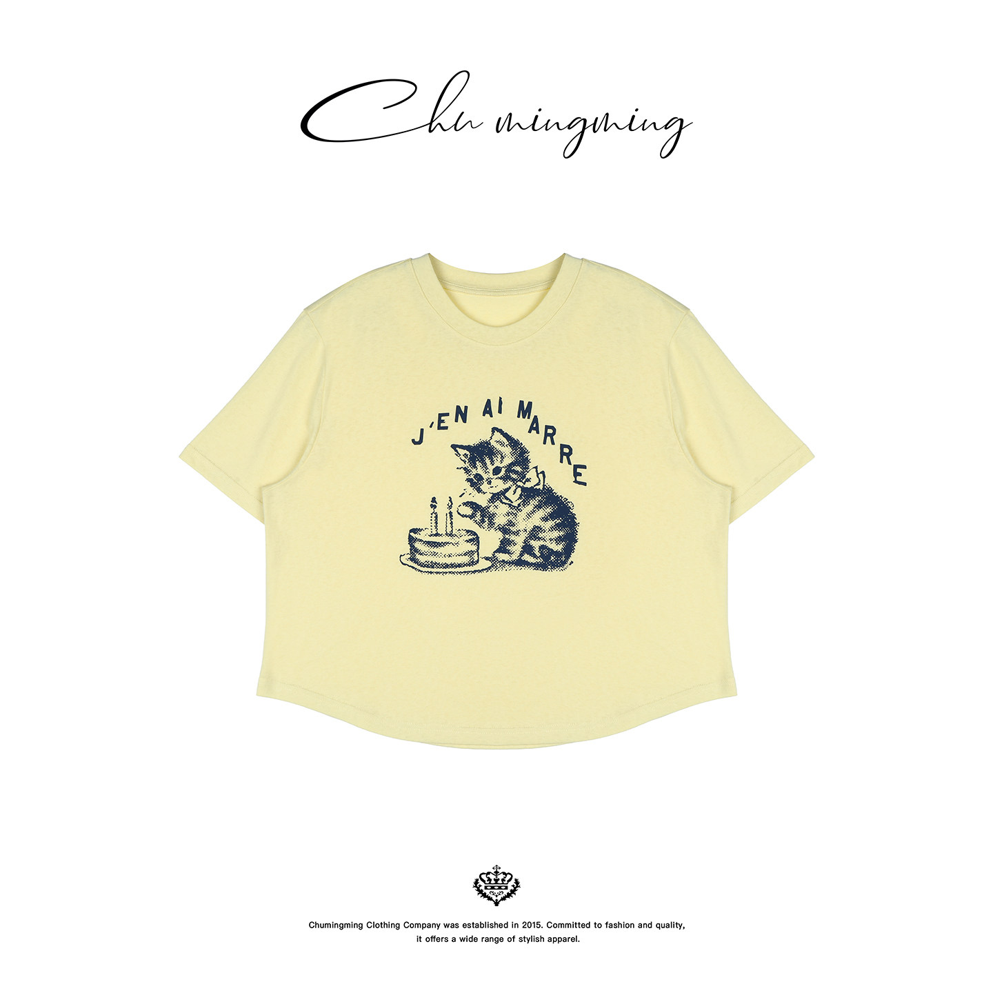 CHU楚妞[潮猫]匹马棉生日猫咪印花圆领短袖T恤2026夏季新款女上衣