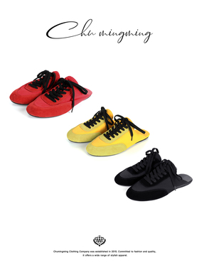 CHU楚妞牛反绒真皮圆头休闲运动鞋春季新款女一脚蹬德训鞋子