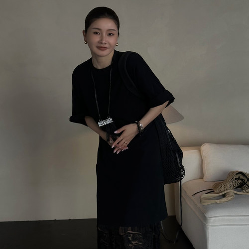 CHU楚妞[絮语]重磅纯棉短袖T恤净版2026秋季新款女简约宽松上衣