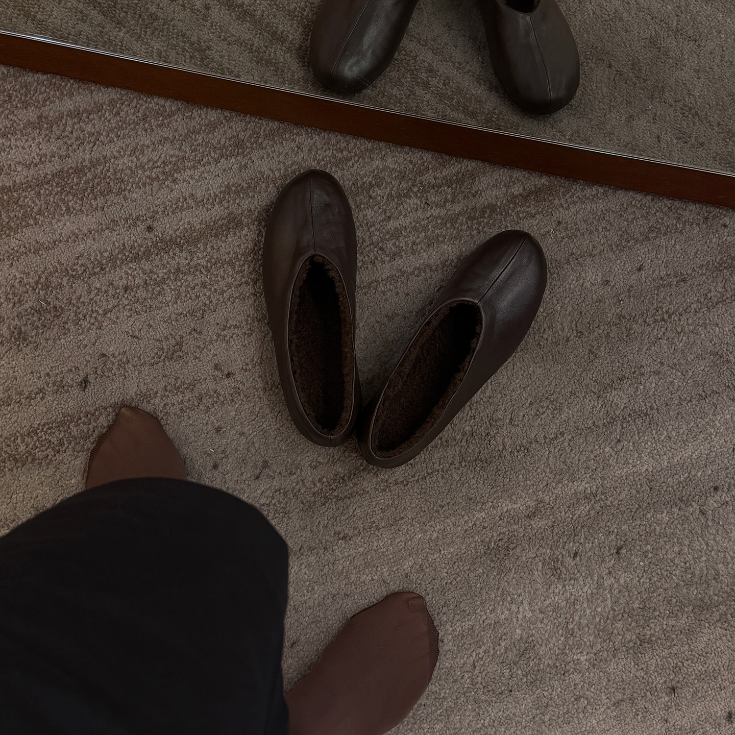 CHU楚妞TR同源羊皮羊毛浅口圆头休闲鞋新款女式一脚蹬奶奶单鞋子