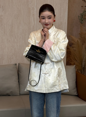 CHU楚妞[听竹幽兰]蚕丝羊毛竹纹刺绣提花2026春季新款女中式外套