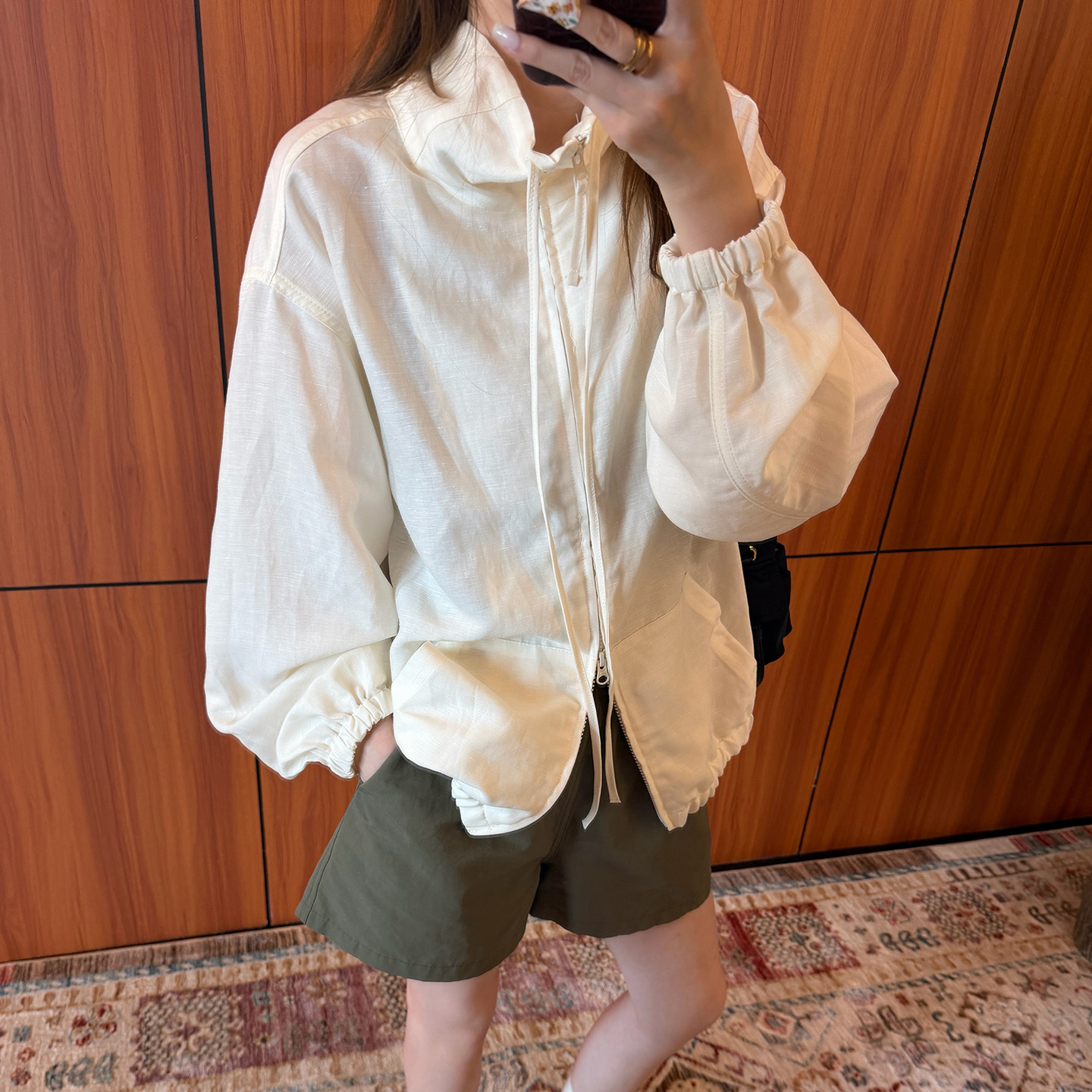 CHU楚妞[静禾]法国欧麻毛立领抽绳短外套2026春季新款女夹克上衣