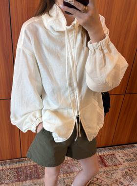 CHU楚妞[静禾]法国欧麻毛立领抽绳短外套2026春季新款女夹克上衣