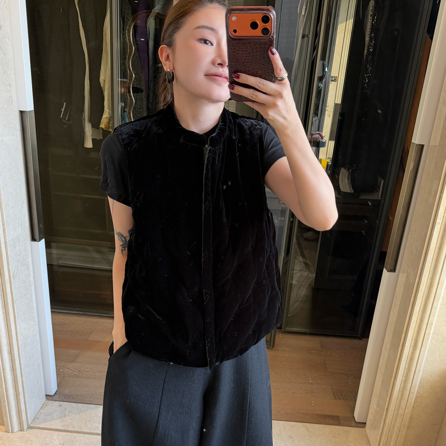 CHU楚妞[青芜]丝绒90鹅绒双面穿羽绒服2026春季新款女中式马甲