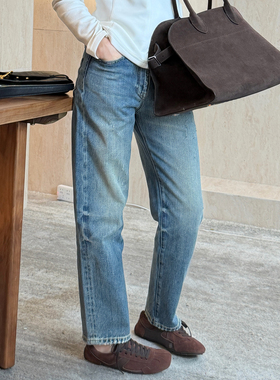 CHU楚妞[雾牛]土耳其进口牛仔休闲长裤2025秋冬季新款女直筒裤子