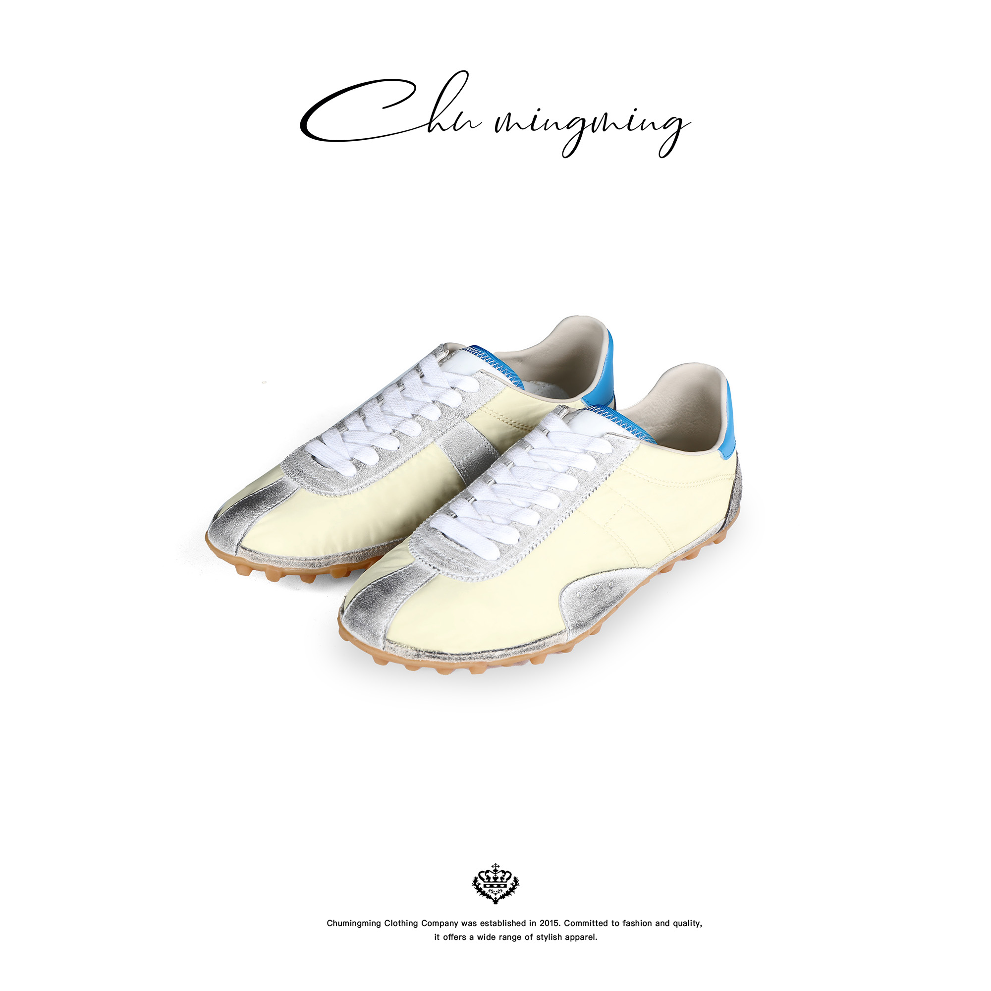 马吉拉牛皮圆头拼色运动德训鞋