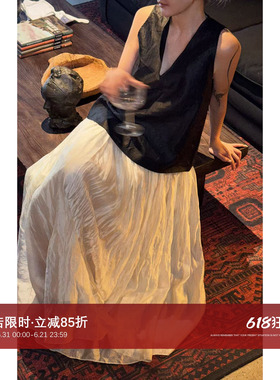 CHU楚妞【仙女裙】法式压褶半身裙女2026新款夏季显瘦高腰A字裙