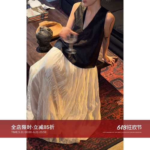 CHU楚妞【仙女裙】法式压褶半身裙女2026新款夏季显瘦高腰A字裙