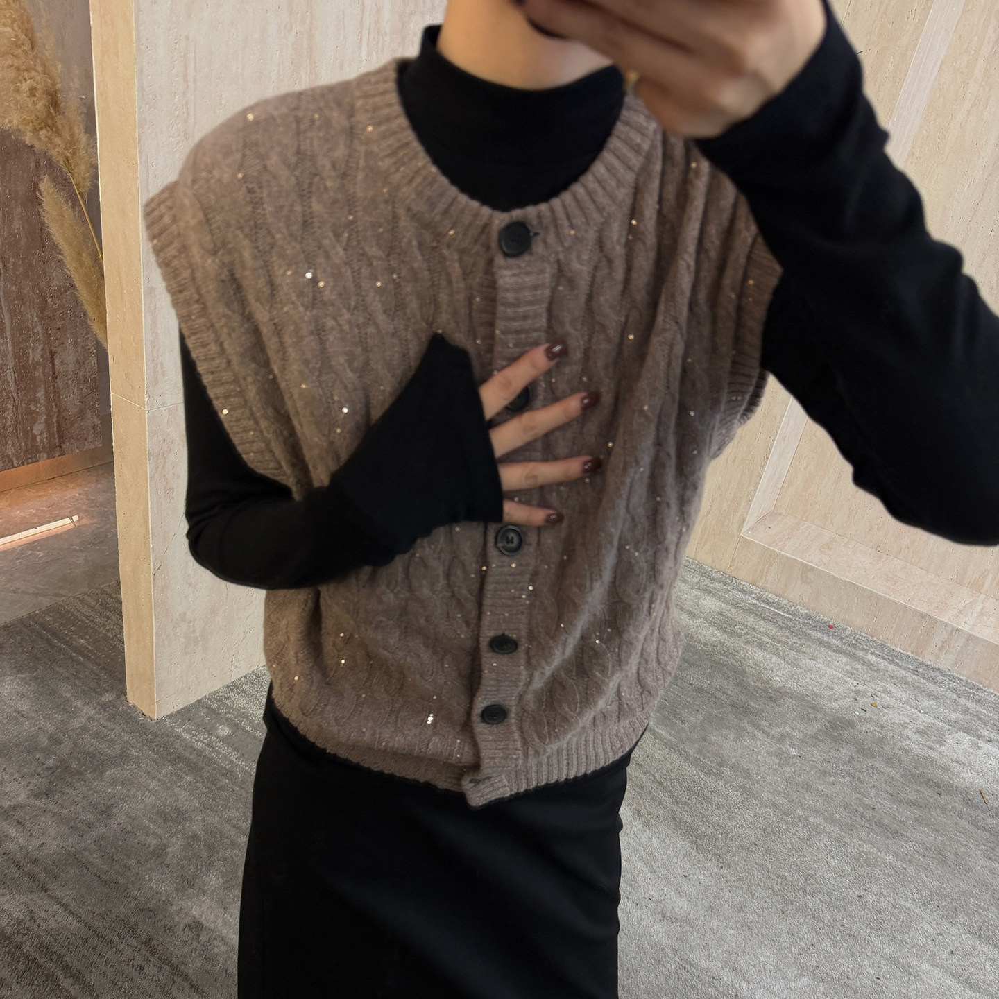 绵羊毛纱线细闪针织衫马甲背心