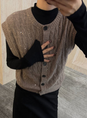 CHU楚妞[榛果]绵羊毛纱线细闪针织衫2025秋冬季新款女马甲背心