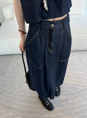 CHU楚妞[南法]原色牛仔A字半裙2026春季新款女包臀开叉复古裙子
