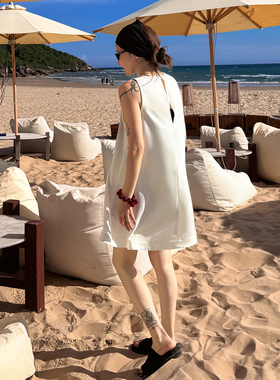 CHU楚妞[黑泡泡]醋酸山本黑无袖连衣裙2026夏季新款女高级感裙子