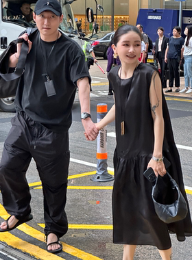 CHU楚妞[爱丽]真丝无袖A字连衣裙2026夏季新款女法式赫本小黑裙子