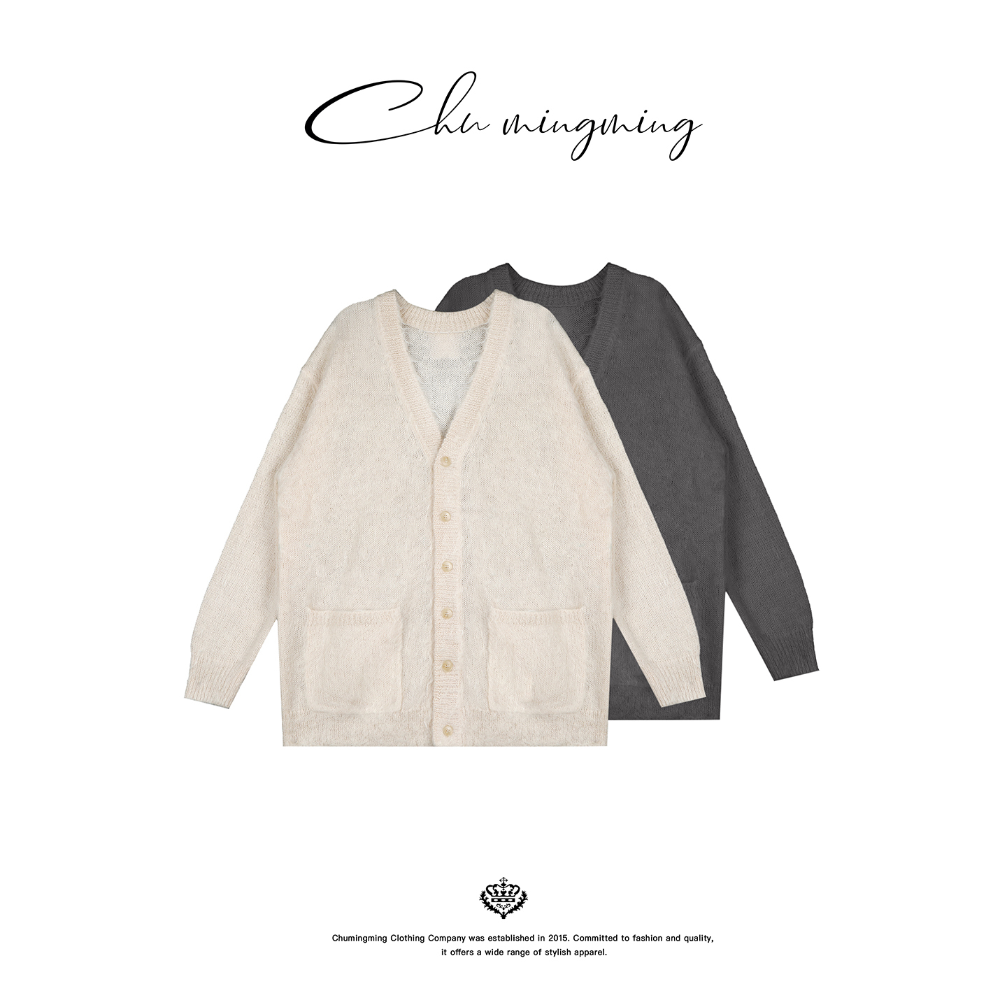 马海毛羊毛拉毛V领针织衫开衫