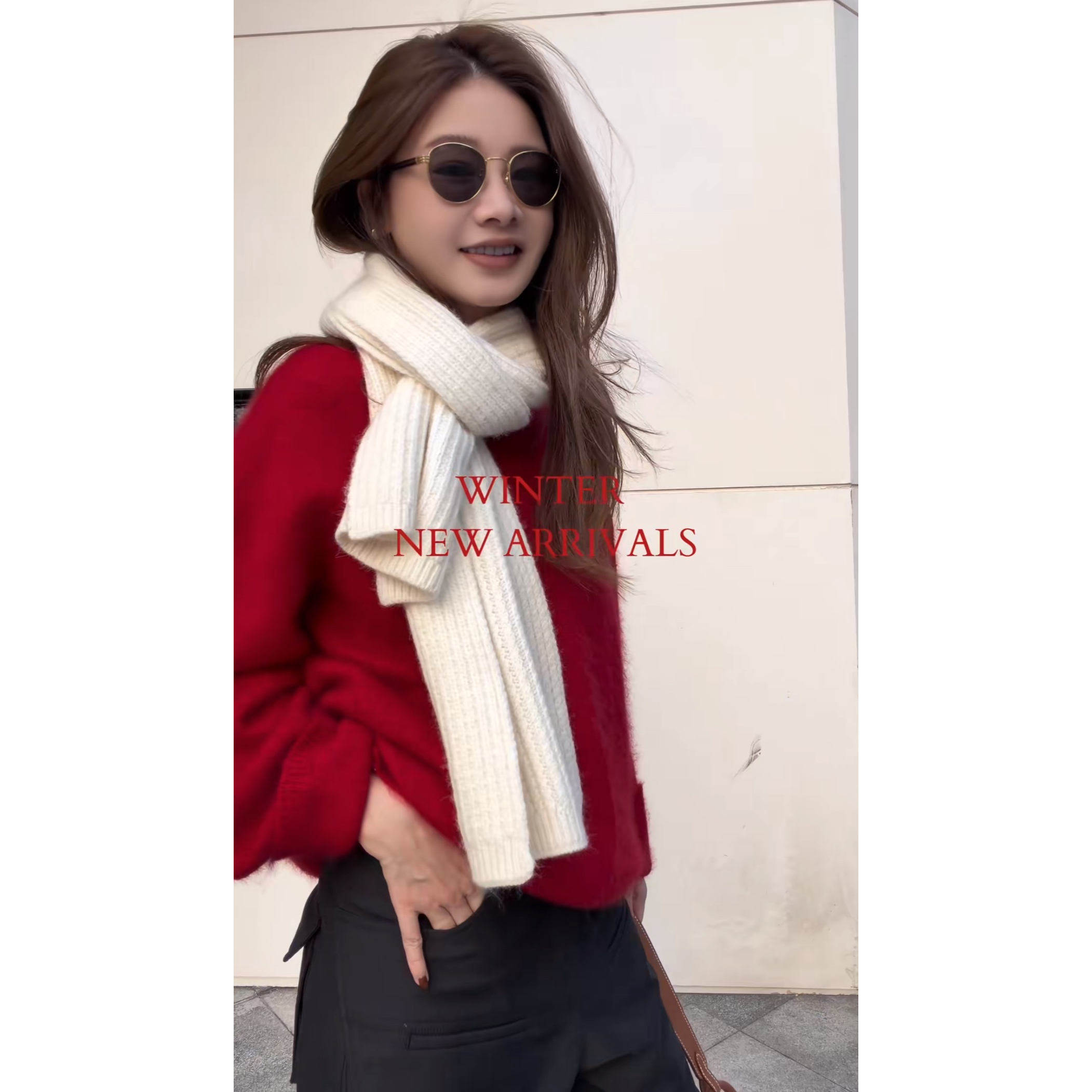 CHU楚妞[暖芒]26支山羊绒圆领针织衫2026冬季新款女保暖慵懒毛衣