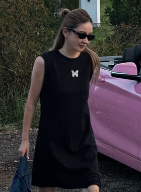 CHU楚妞【蝶翩】蝴蝶直筒背心裙2026新款夏季休闲风圆领连衣裙女