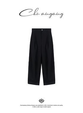 CHU楚妞[胖墩墩]涤棉混纺有褶休闲长裤2026春季新款女阔腿哈伦裤