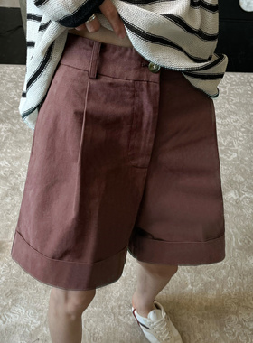 CHU楚妞[垂耳]纯棉短款高腰休闲裤2026夏季新款女通勤百搭裤子