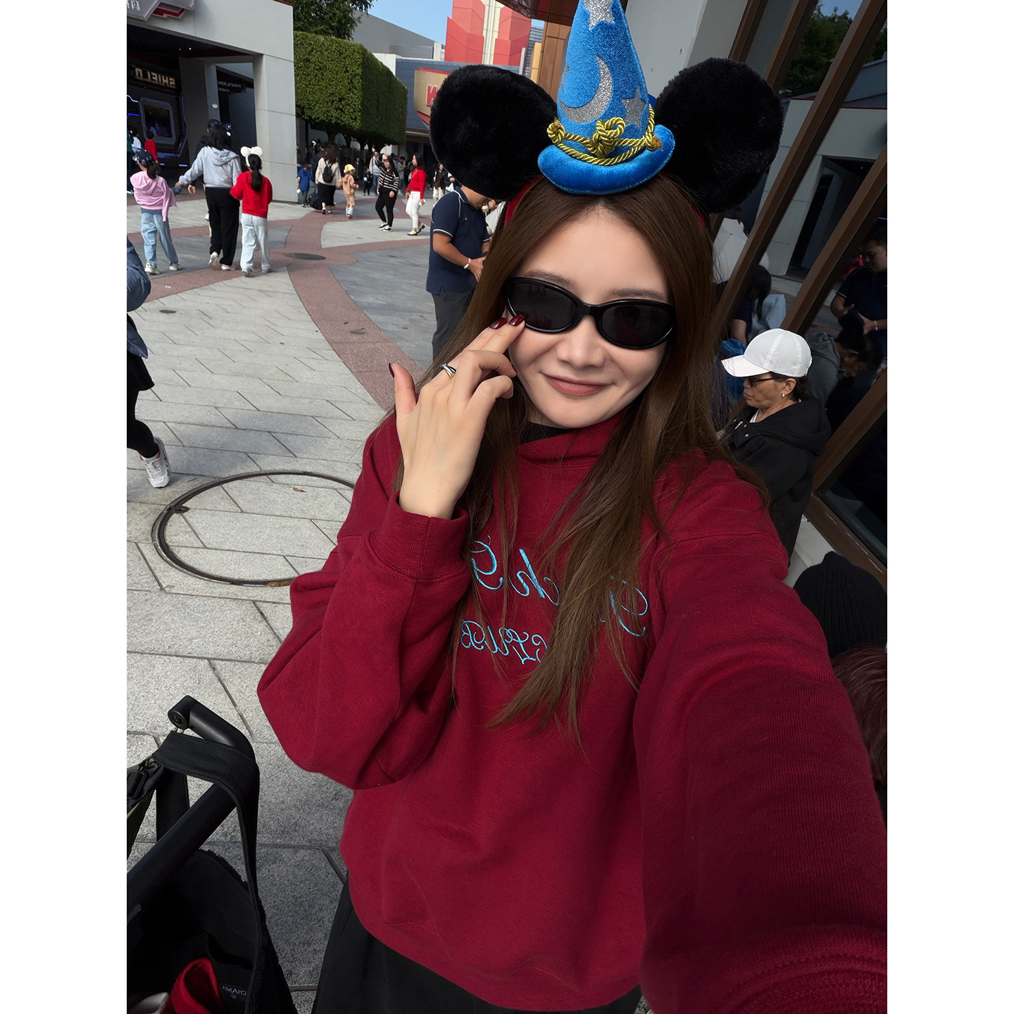 CHU楚妞[字影]纯棉字母刺绣连帽卫衣2025秋冬季新款女美式上衣