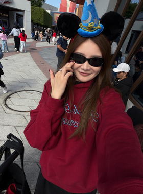 CHU楚妞[字影]纯棉字母刺绣连帽卫衣2025秋冬季新款女美式上衣