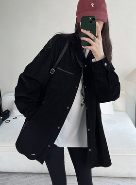 CHU楚妞[灯芯]羽绒翻领拉链衬衫春季新款女美式外套夹克上衣