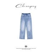 裤 CHU楚妞 阔腿裤 天丝棉旧渍开叉休闲长裤 子GZ2681475 牛加