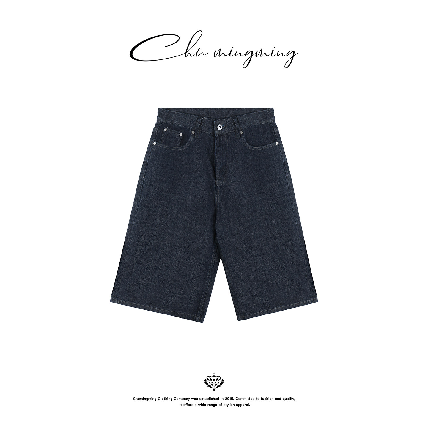 CHU楚妞[东吉]弹力棉休闲五分裤2025秋季新款女经典直筒牛仔裤子