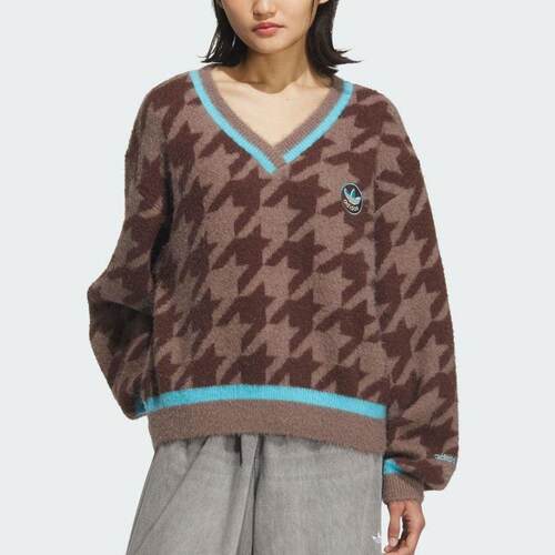 adidas三叶草女V领针织线衫