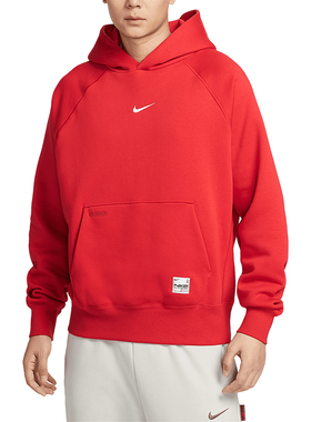 正品耐克红色本命年卫衣男子蛇年新年款连帽加绒套头衫HV8206-133