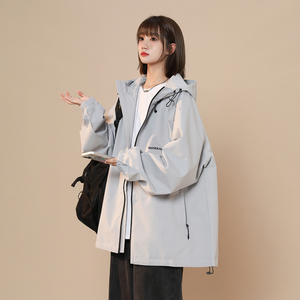 连帽冲锋衣女春秋季oversize设计感复古外套美式潮牌户外运动夹克