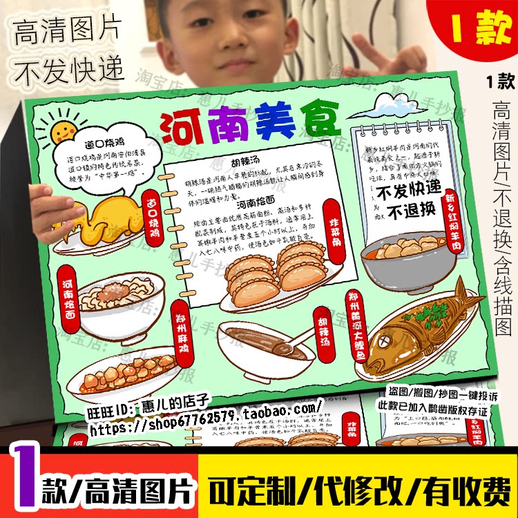 河南美食手抄报家乡美食旅游胡辣汤烩面黄河大鲤鱼电子小报线稿