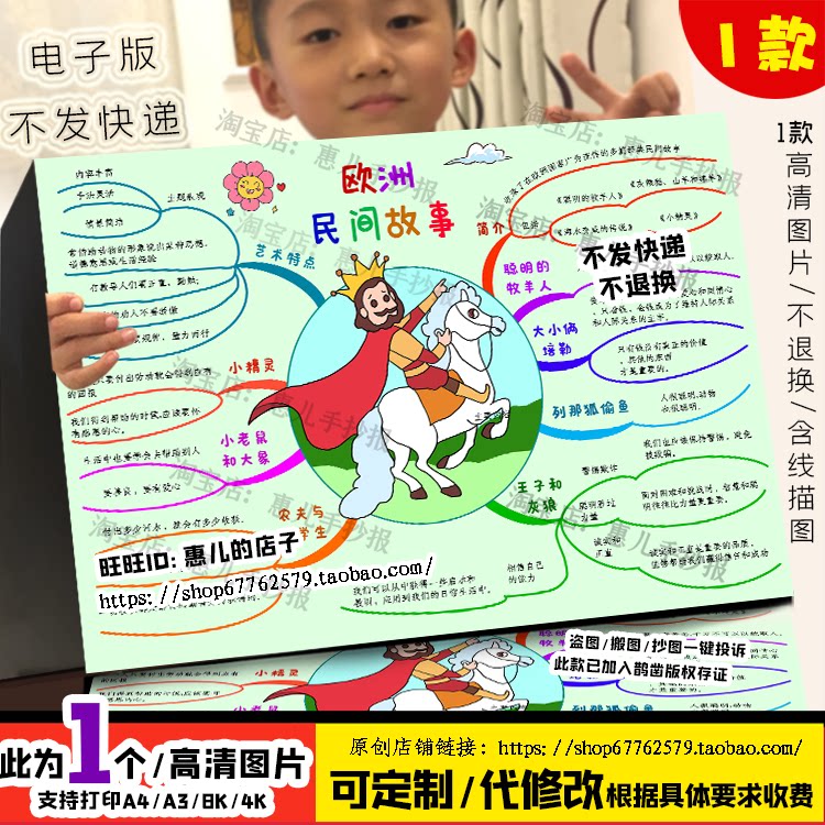 五年级欧洲民间故事思维导图好书推荐手抄报模板电子版线稿a48k
