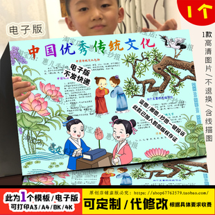 弘扬中国优秀传统文化手抄报电子小报传统习俗文化线稿电子小报