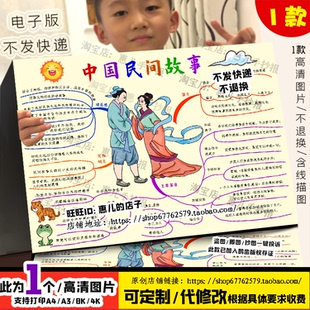 中国民间故事思维导图手抄报五年必读书目民间神话电子小报线稿