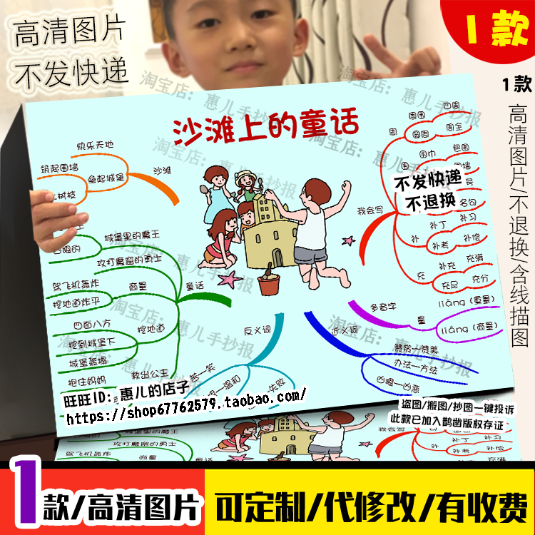 沙滩上的童话思维导图二年级语文下册第10课知识点手抄报小报线稿,商务/设计服务,卡通/动漫/插画设计,淘宝优惠券,粉丝福利购,淘宝优惠卷