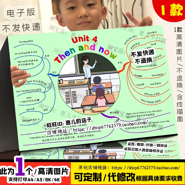 then and now英语思维导图人教六年级下册四单元英文电子版手抄报