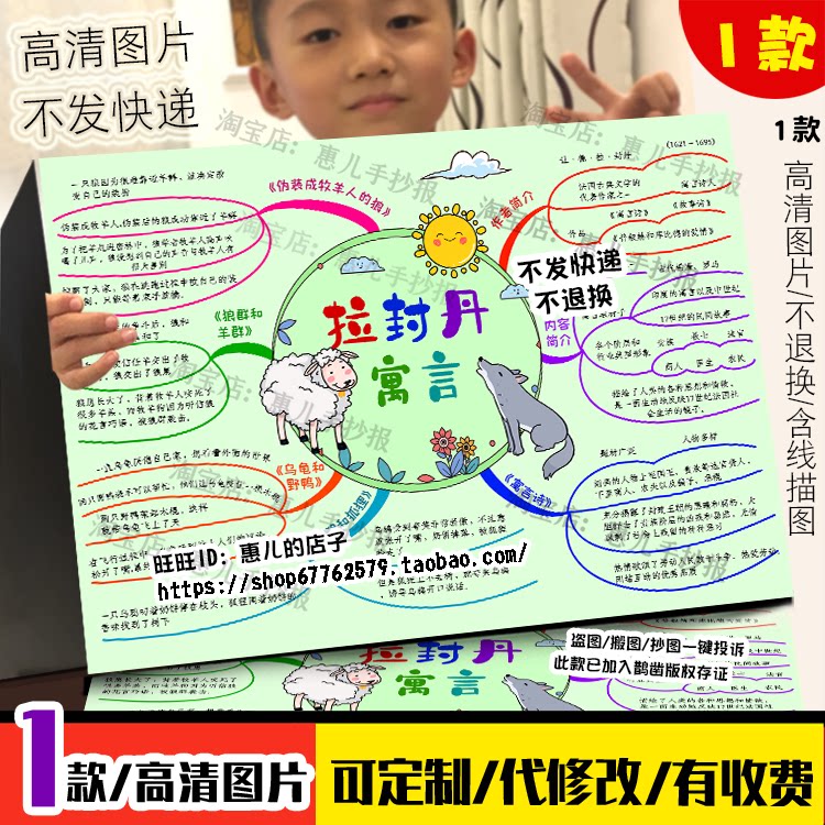 拉封丹寓言故事思维导图手抄报书香伴我成长寒暑假读书黑白线稿