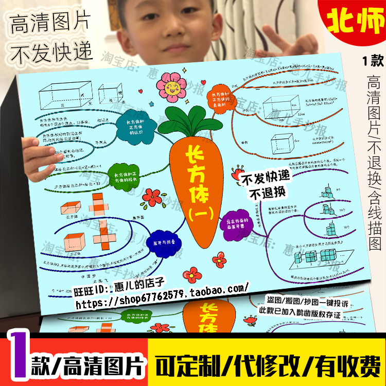 长方体思维导图北师大五年级下册二元单元数学知识总结手抄报小报,商务/设计服务,卡通/动漫/插画设计,淘宝优惠券,粉丝福利购,淘宝优惠卷